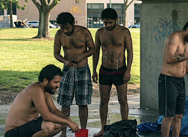 homeless people saving shower